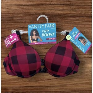 Vanity Fair Bra 34B Ego Boost Cozier Check Print Convertible‎ Push Up NWT